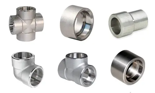 Various metal pipe fittings including tees and elbows.