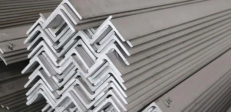 Stack of gray metal L-shaped angle bars.