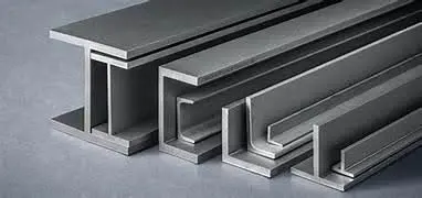 Various sizes of metal channel beams arranged side by side.
